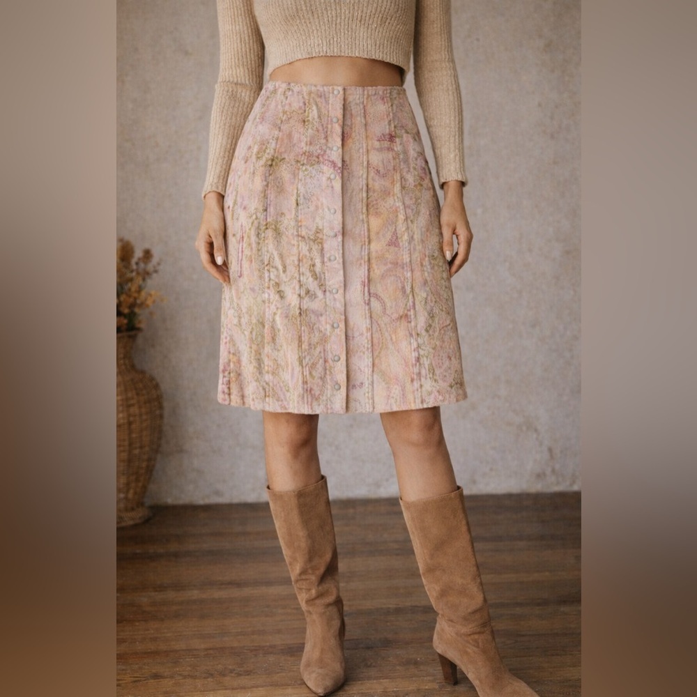 Vintage Beth Bowley Paisley Velvet Skirt | Size 2 | Button Front | Lined